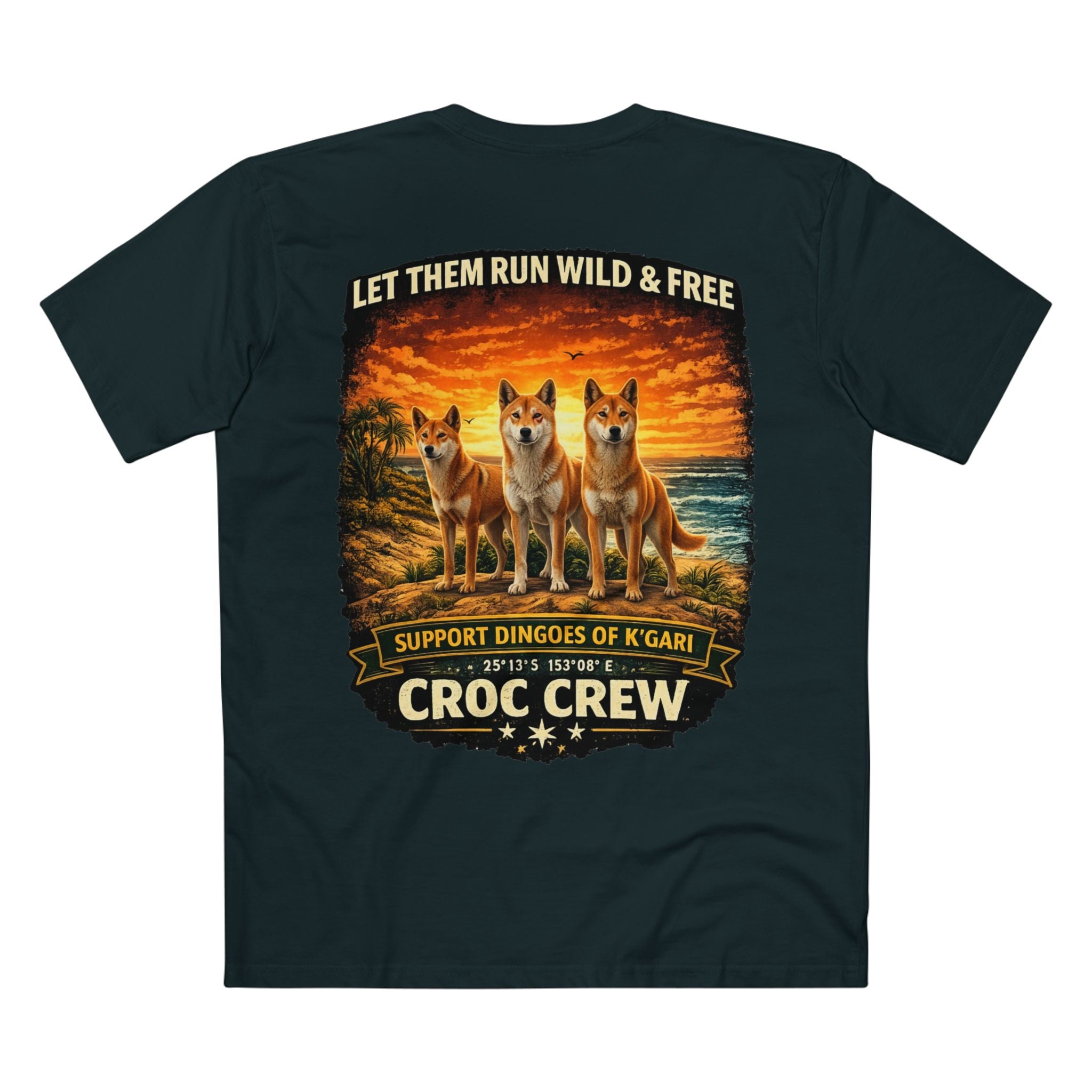 K’Gari Dingo Tee – [ Dingoes Run Free ] AS Colour staple tee | Croc Crew Limited Collection
