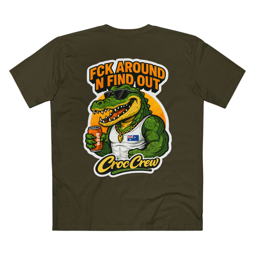 FCK Around N Find Out Croc Gold Chain AS Colour Staple Tee – Classic Merv Beer Gold Chain Croc Edition | Croc Crew