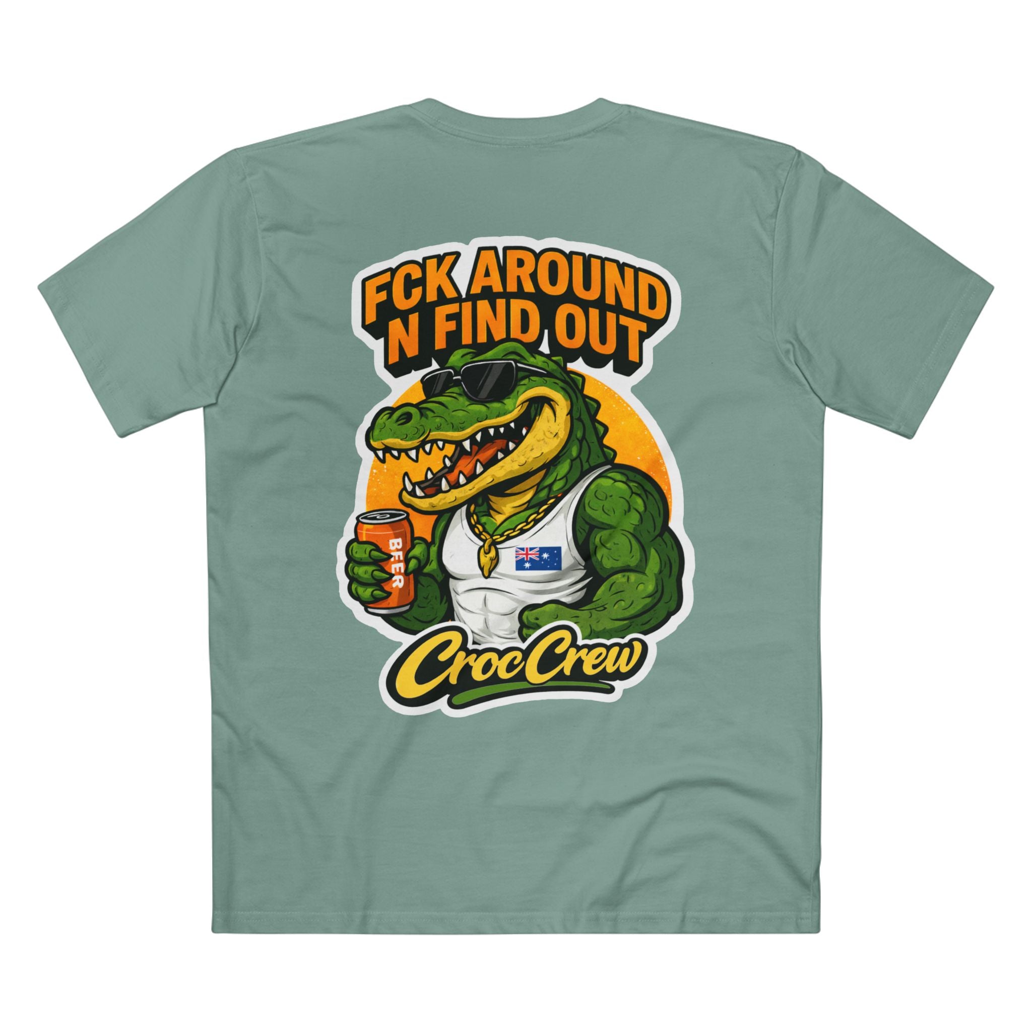FCK Around N Find Out Croc Gold Chain AS Colour Staple Tee – Classic Merv Beer Gold Chain Croc Edition | Croc Crew