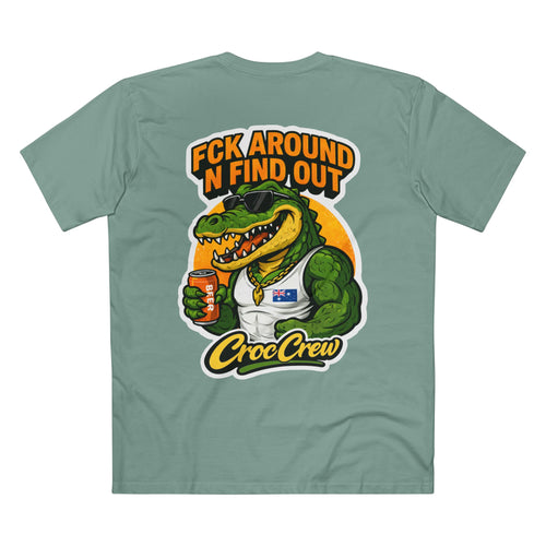 FCK Around N Find Out Croc Gold Chain AS Colour Staple Tee – Classic Merv Beer Gold Chain Croc Edition | Croc Crew