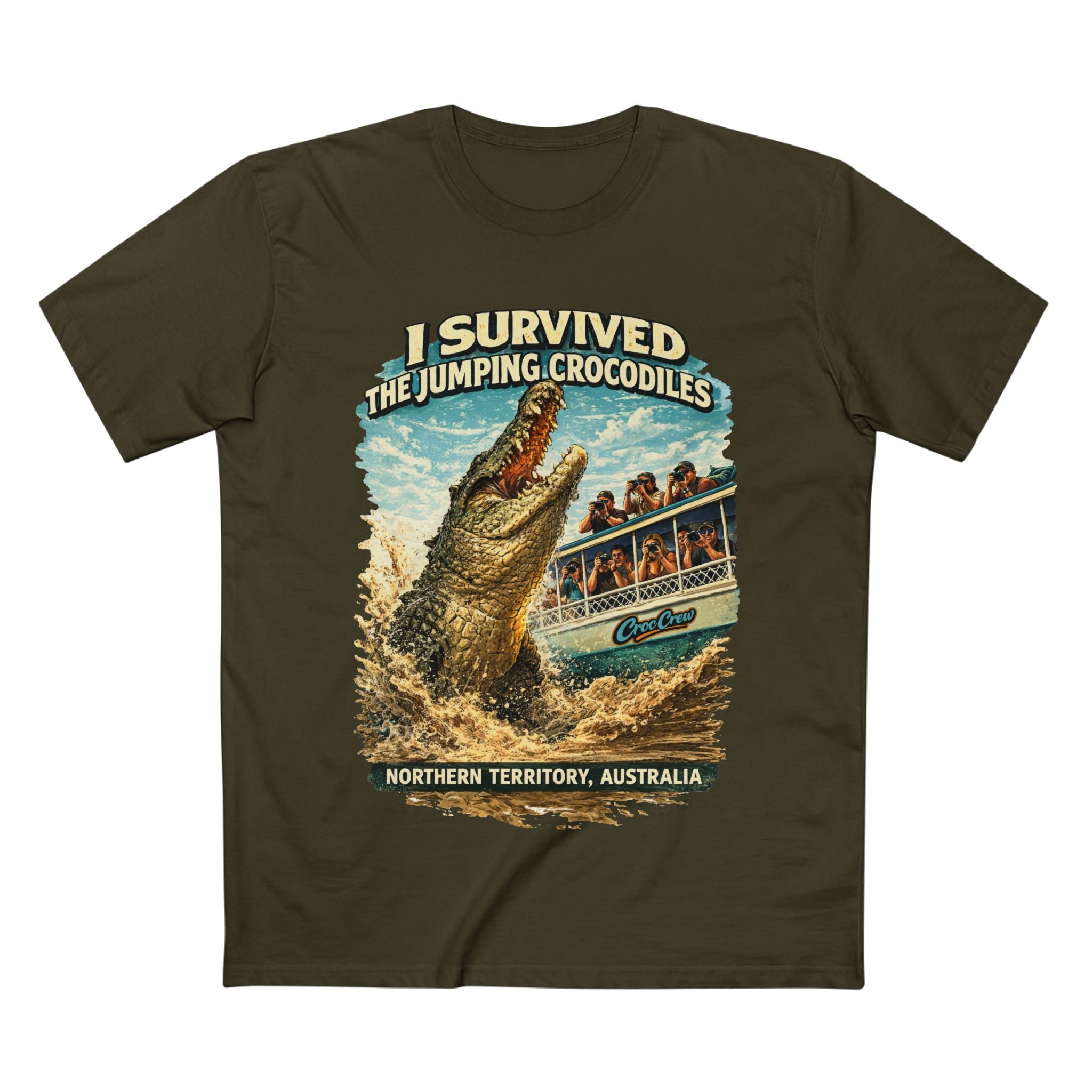 I Survived The Jumping Crocodiles AS Colour Staple Tee – NT Croc Edition | Croc Crew