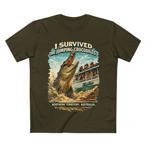 I Survived The Jumping Crocodiles AS Colour Staple Tee – NT Croc Edition | Croc Crew