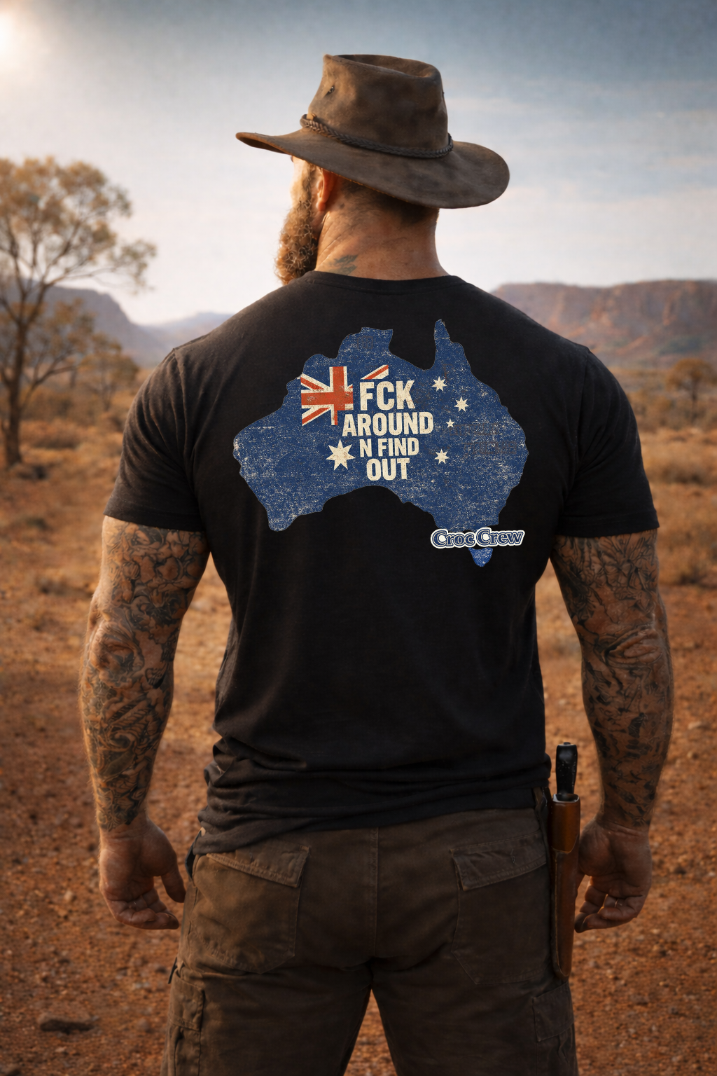 FCK Around N Find Out Australia Shape AS Colour Staple Tee – Aussie Shape Flag Edition | Croc Crew