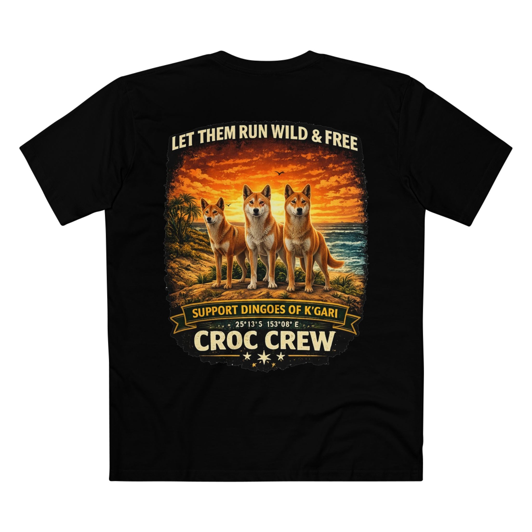 K’Gari Dingo Tee – [ Dingoes Run Free ] AS Colour staple tee | Croc Crew Limited Collection