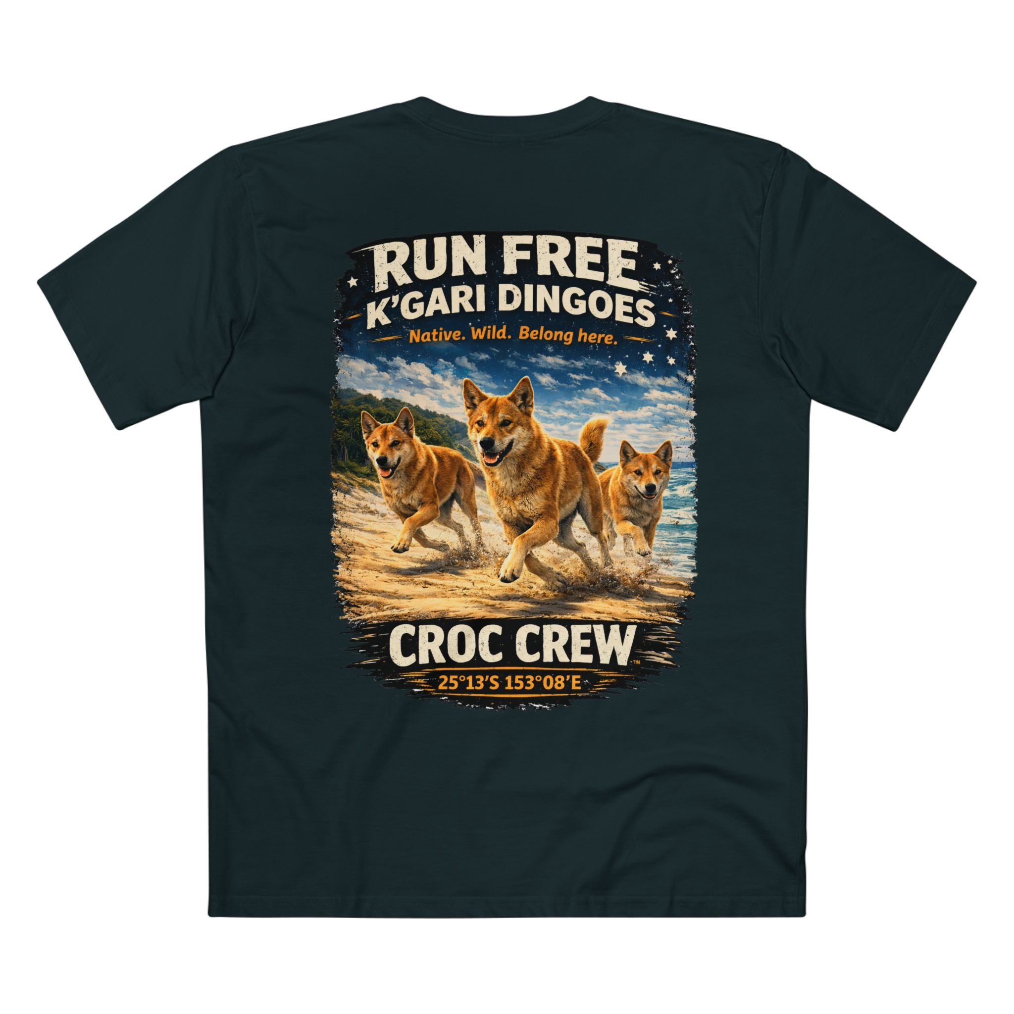 K’Gari Dingo Tee – [ Run Free K'Gari ] AS Colour staple tee | Croc Crew Limited Collection