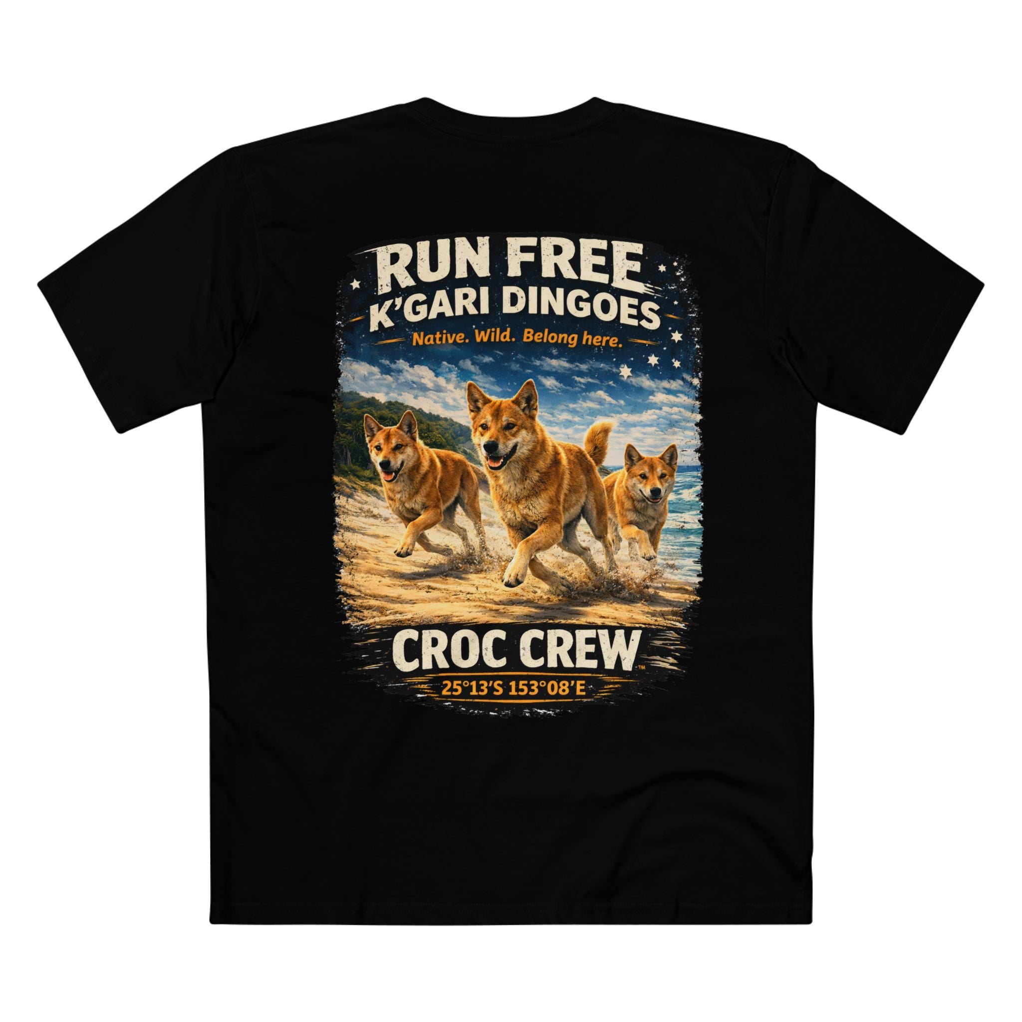 K’Gari Dingo Tee – [ Run Free K'Gari ] AS Colour staple tee | Croc Crew Limited Collection