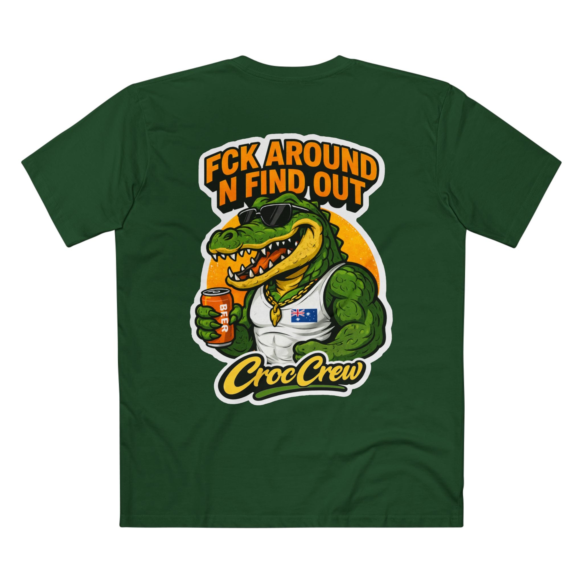 FCK Around N Find Out Croc Gold Chain AS Colour Staple Tee – Classic Merv Beer Gold Chain Croc Edition | Croc Crew