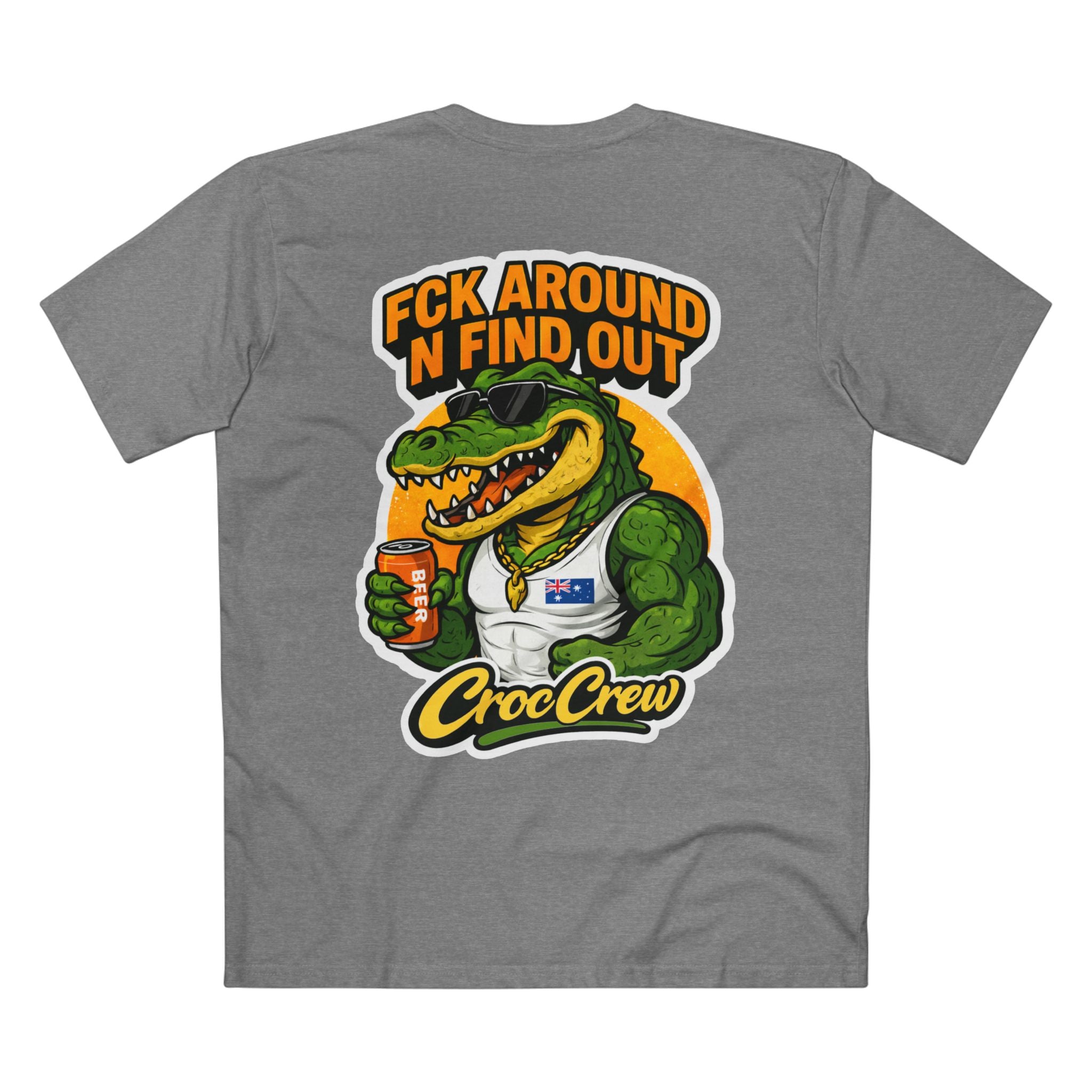 FCK Around N Find Out Croc Gold Chain AS Colour Staple Tee – Classic Merv Beer Gold Chain Croc Edition | Croc Crew
