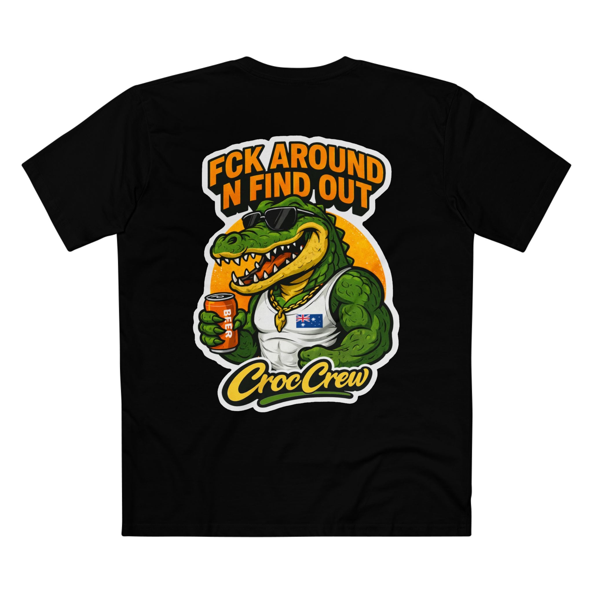 FCK Around N Find Out Croc Gold Chain AS Colour Staple Tee – Classic Merv Beer Gold Chain Croc Edition | Croc Crew