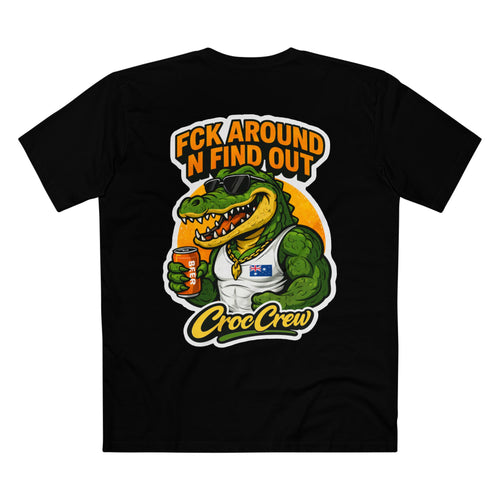 FCK Around N Find Out Croc Gold Chain AS Colour Staple Tee – Classic Merv Beer Gold Chain Croc Edition | Croc Crew