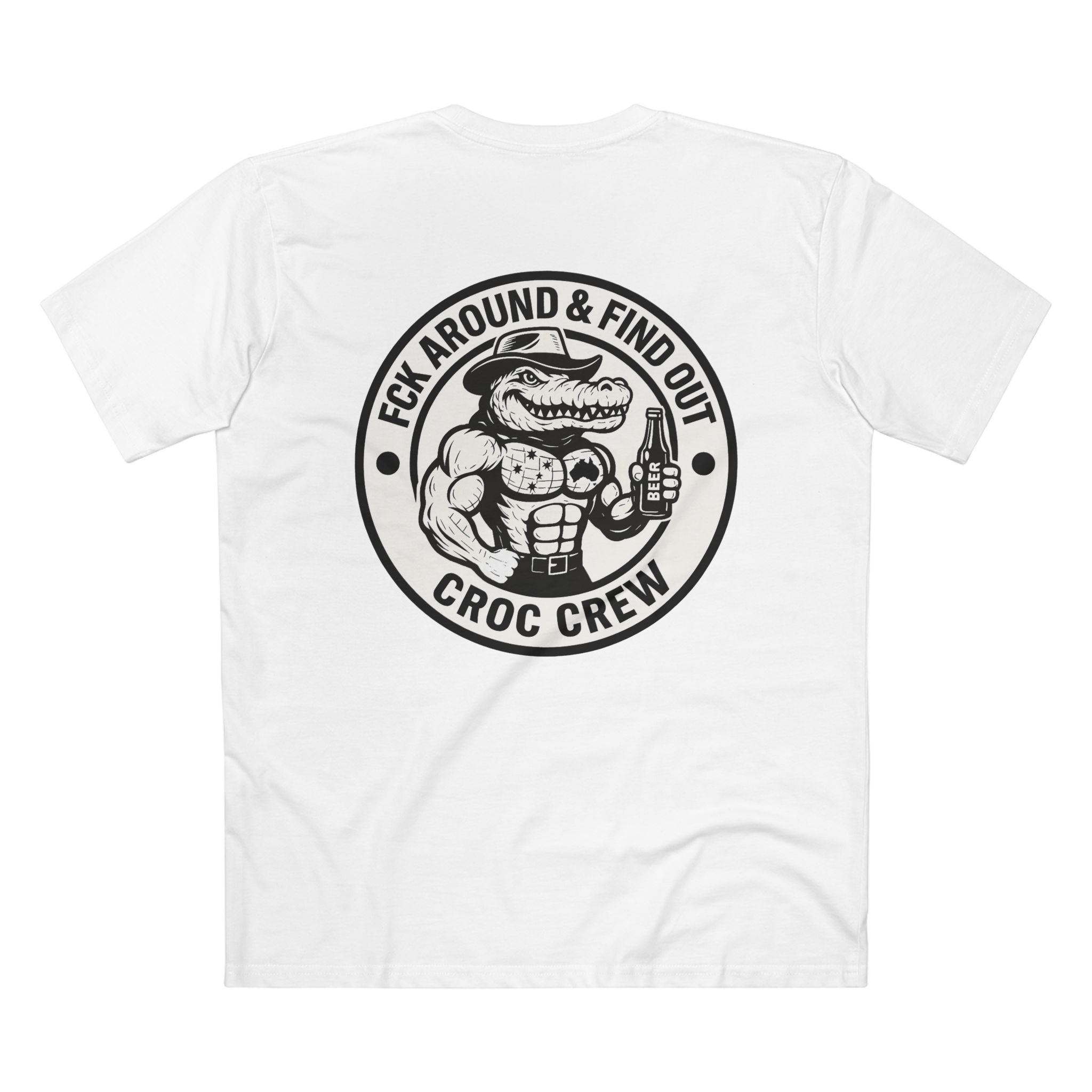 FCK Around N Find Out Hero Croc AS Colour Staple Tee – Hero Croc Edition | Croc Crew