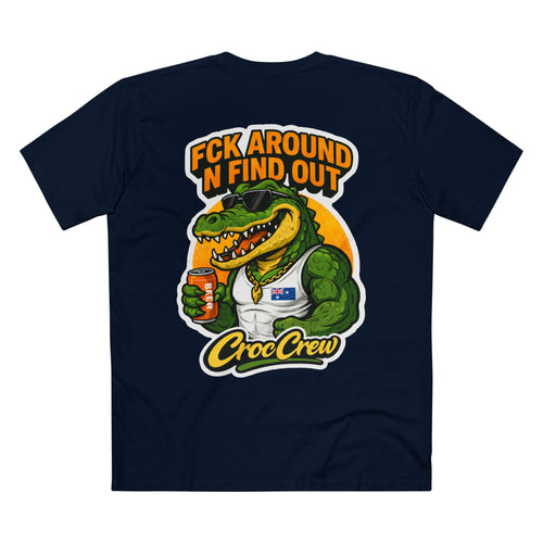 FCK Around N Find Out Croc Gold Chain AS Colour Staple Tee – Classic Merv Beer Gold Chain Croc Edition | Croc Crew