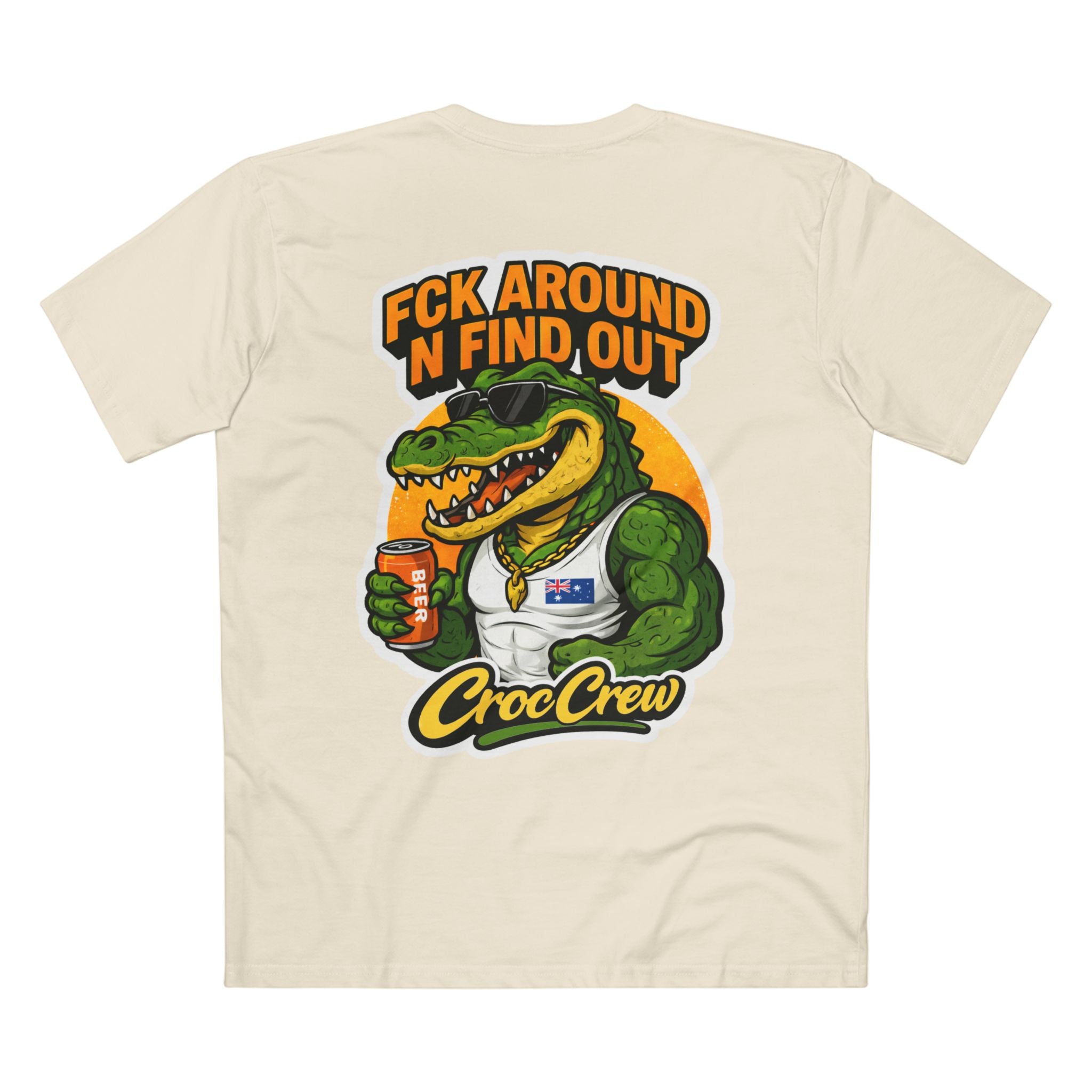 FCK Around N Find Out Croc Gold Chain AS Colour Staple Tee – Classic Merv Beer Gold Chain Croc Edition | Croc Crew