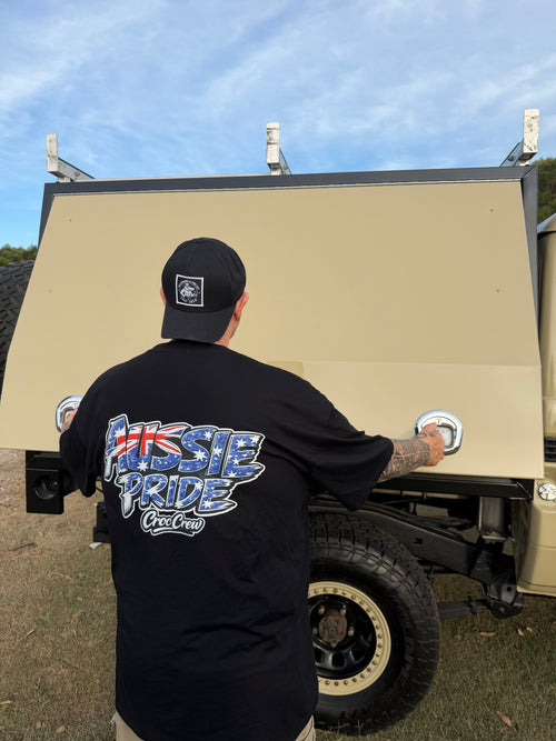 Croc Crew Black Curved Peak Baseball Cap — Black & White Square FAFO Patch (Yupoong 6603)