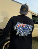 Croc Crew Country Denim Trucker Cap — Tan & Black Round FAFO Patch (Yupoong 6505)