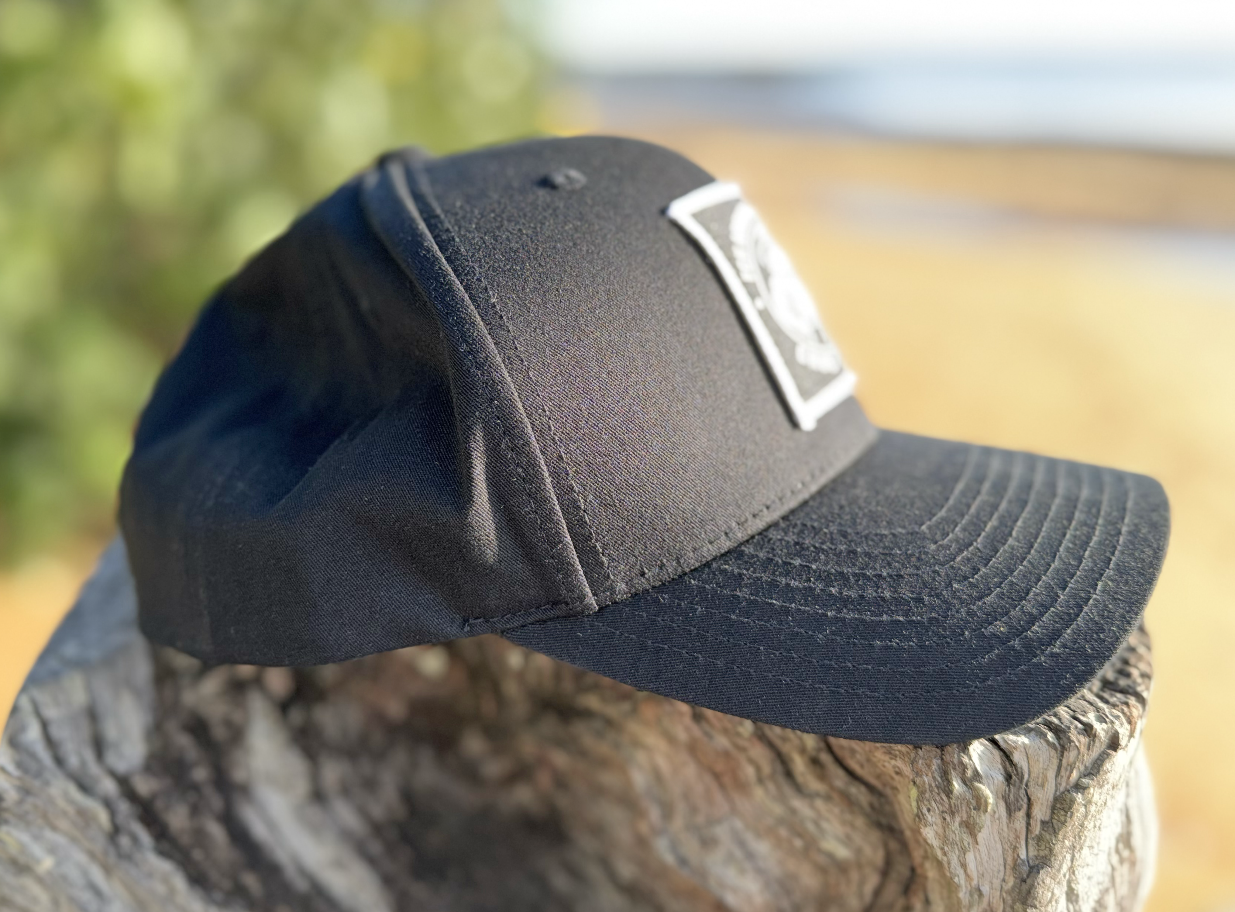 Croc Crew Black Curved Peak Baseball Cap — Black & White Square FAFO Patch (Yupoong 6603)