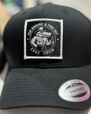 Croc Crew Black Curved Peak Baseball Cap — Black & White Square FAFO Patch (Yupoong 6603)