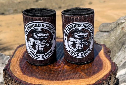 Croc Skin - Brown Stubby Cooler + Sticker bundle (Rated PG & M+)