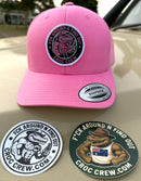 Croc Crew Pink Trucker Cap — Black & White Round FAFO Badge (Yupoong 6606C)