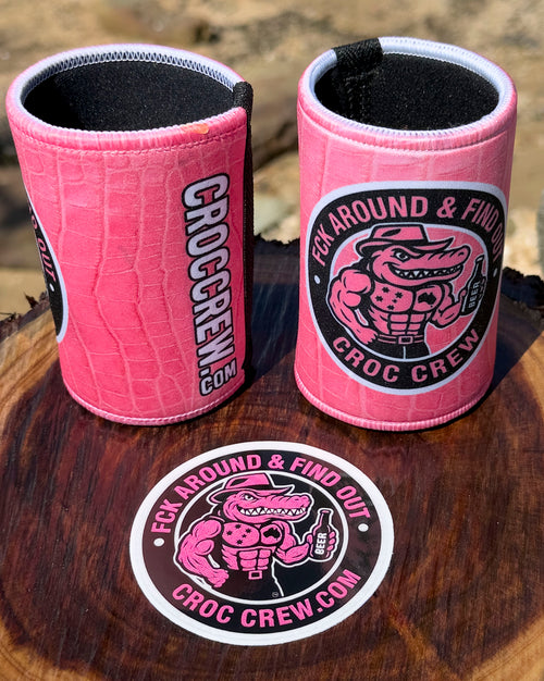 Croc Skin - Pink Stubby Cooler + Sticker bundle (Rated M+)