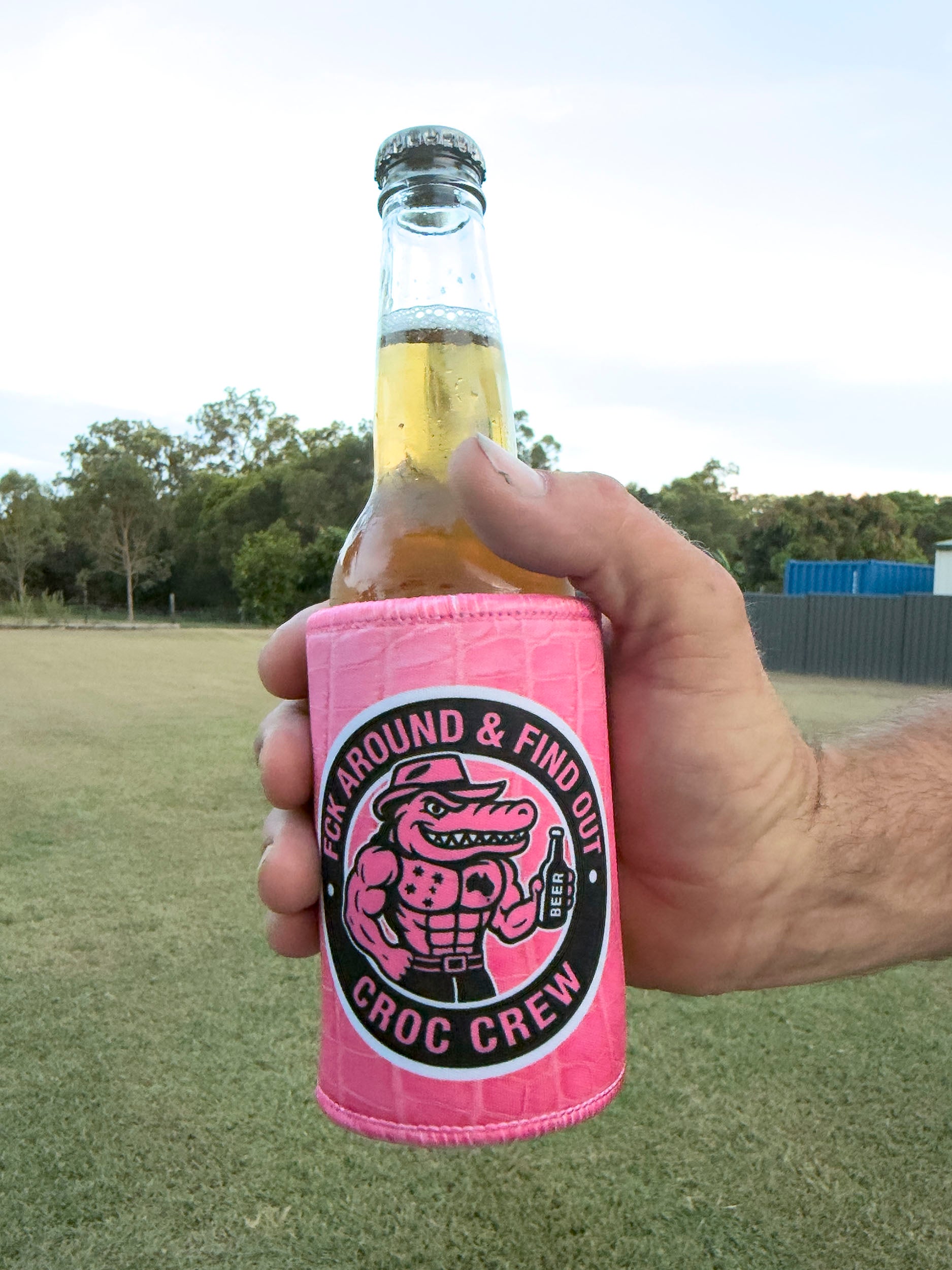 Croc Skin - Pink Stubby Cooler + Sticker bundle (Rated M+)