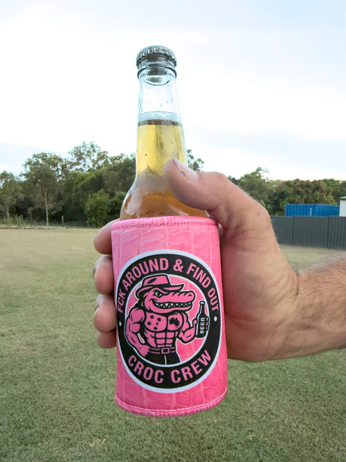 Croc Skin - Pink Stubby Cooler + Sticker bundle (Rated M+)