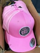 Croc Crew Pink Trucker Cap — Black & White Round FAFO Badge (Yupoong 6606C)