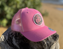 Croc Crew Pink Trucker Cap — Black & White Round FAFO Badge (Yupoong 6606C)