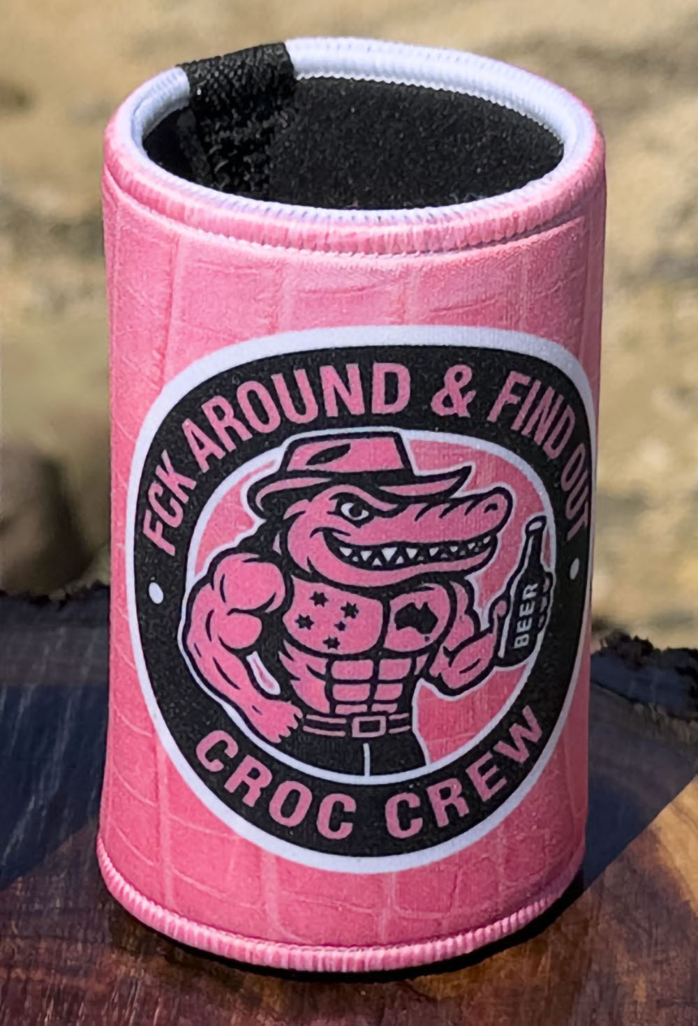 Croc Skin - Pink Stubby Cooler + Sticker bundle (Rated M+)