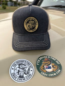 Croc Crew Country Denim Trucker Cap — Tan & Black Round FAFO Patch (Yupoong 6505)