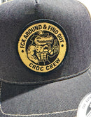 Croc Crew Country Denim Trucker Cap — Tan & Black Round FAFO Patch (Yupoong 6505)