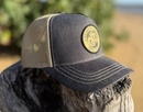 Croc Crew Country Denim Trucker Cap — Tan & Black Round FAFO Patch (Yupoong 6505)